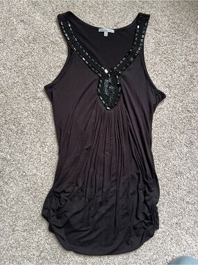 Charlotte Russe Black Beaded V-Neck Tank Top
